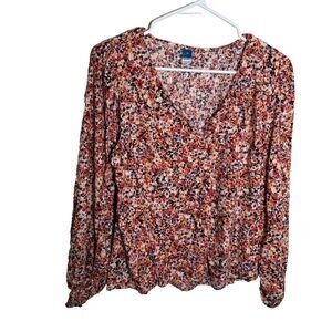 Old Navy Blouse Women's Medium V-Neck Long Sleeve Boho Printed Shirt Top